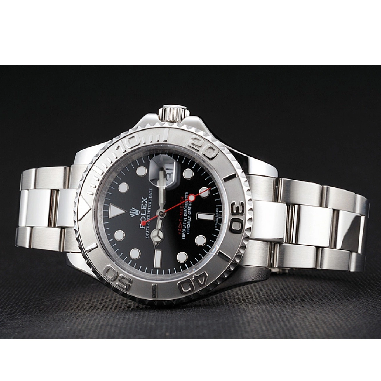 AAA replica watch Case Bracelet Dial Stainless Rolex Black Yacht-Master Swiss Steel And 0628